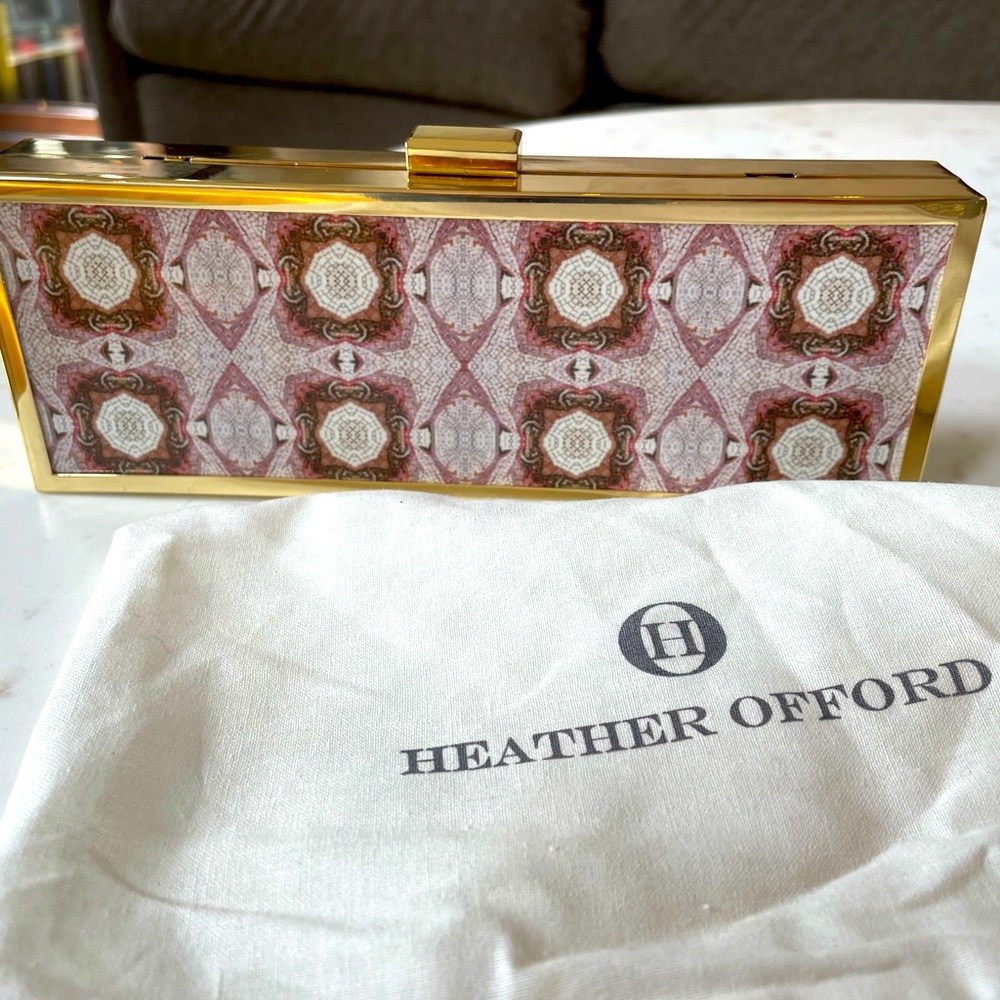 Heather Offord Clutch Bag Lavender Mosaic with Gold Trim